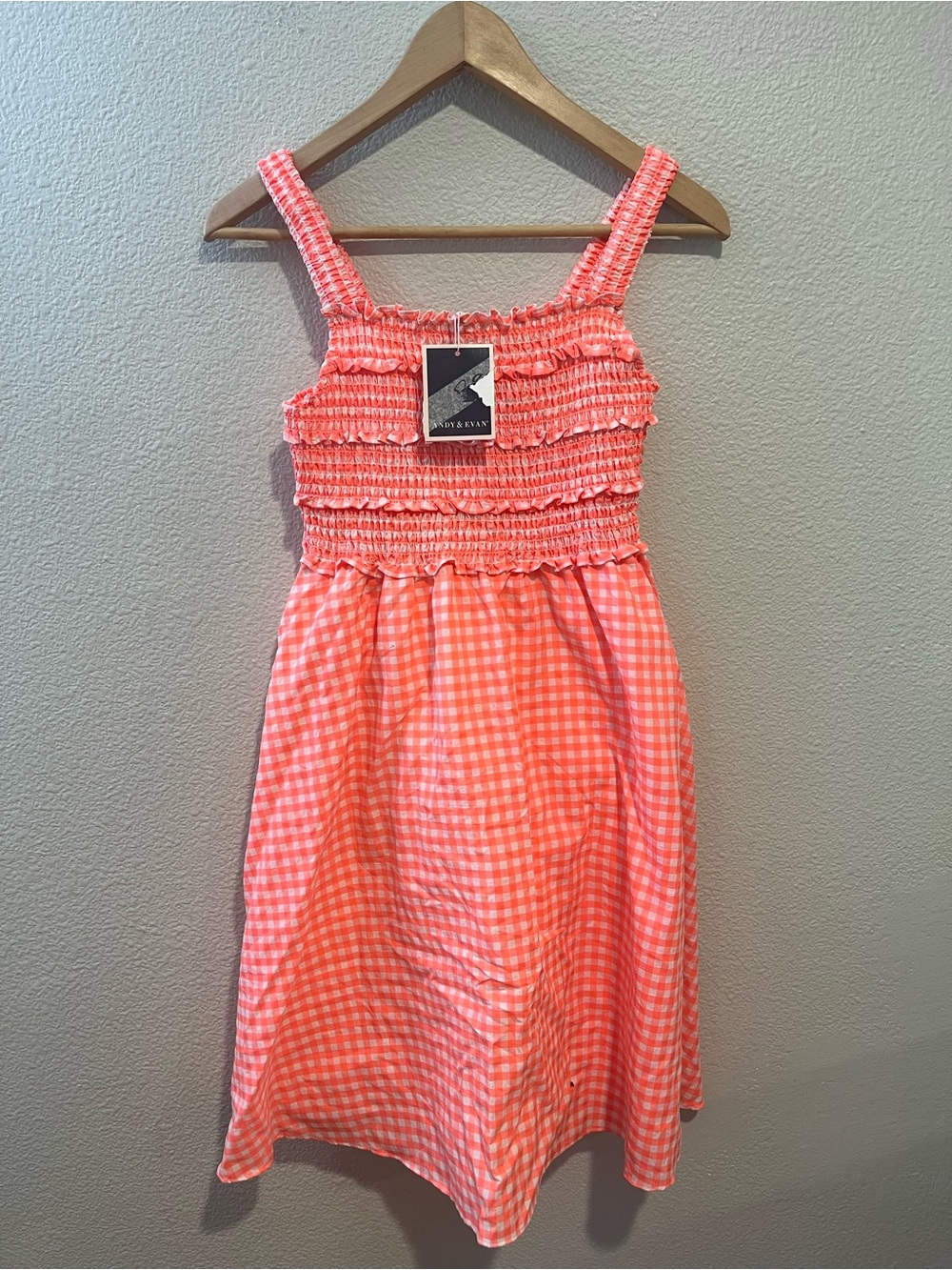 Andy & Evan Girls Hot Pink White Checkered Smocked Maxi Dress Large